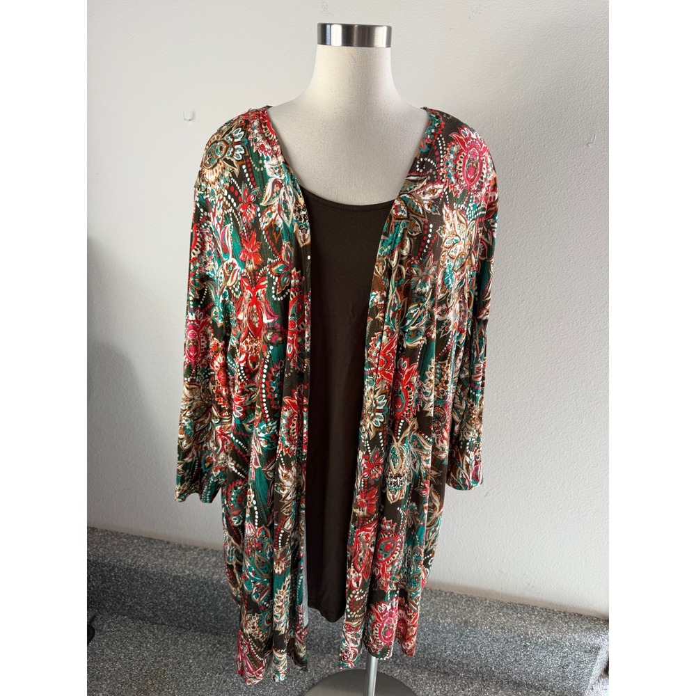 Catherines Plus 4X Paisley Open Front Faux Cardigan Floral Layered Look Top